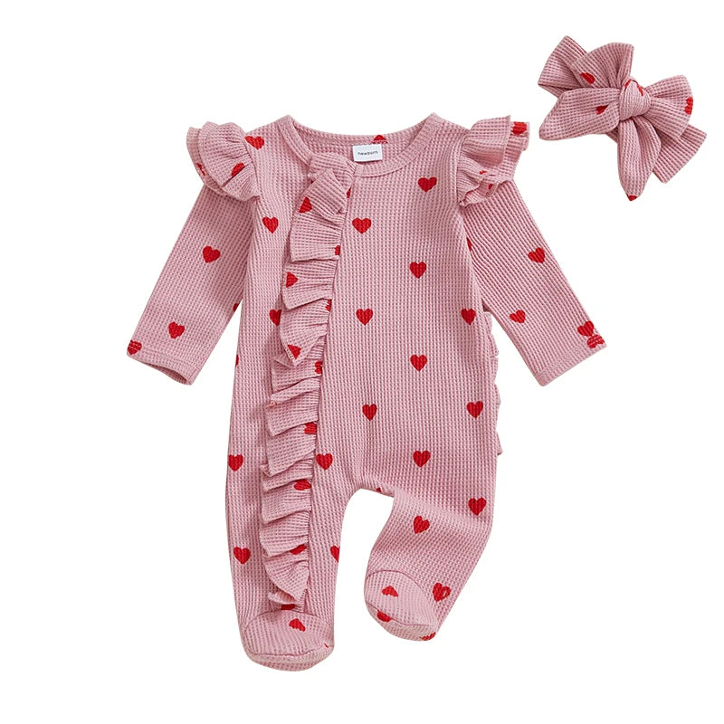 Adorable Baby Girl Valentines Day Tutu Dress with Heart Print Leggings and Matching Headband 3 Piece Set